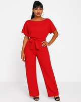 Natalie | Kurzarm Weites Bein Jumpsuit in Rot