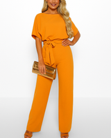 Natalie | Kurzarm Weites Bein Jumpsuit in Orange