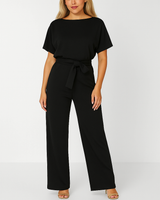 Natalie | Kurzarm Weites Bein Jumpsuit in Schwarz