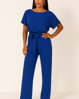 Natalie | Kurzarm Weites Bein Jumpsuit in Blau