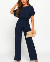Natalie | Kurzarm Weites Bein Jumpsuit in Dunkelblau