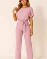 Natalie | Kurzarm Weites Bein Jumpsuit in Rosa