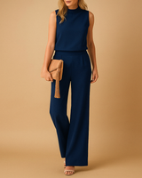 Sofia | Rundhals Weites Bein Jumpsuit in Marineblau