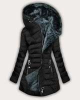 Warme Damen Daunenjacke mit Fellkapuze in Schwarz