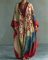 Maxi-Kleid mit Fledermausärmeln und japanischem Rot-Pflaumenblüten-Druck in Rot