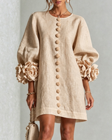 Hinan - Mini Kleid Mit Blumenmuster in Beige