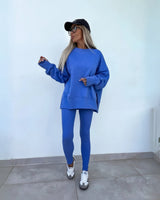 YACHI™ - Entspanntes Sweatshirt mit langen Ärmeln und Hosenensemble in Blau