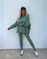 YACHI™ - Entspanntes Sweatshirt mit langen Ärmeln und Hosenensemble in Grün