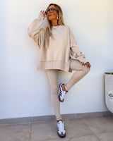 YACHI™ - Entspanntes Sweatshirt mit langen Ärmeln und Hosenensemble in Aprikose