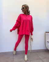 YACHI™ - Entspanntes Sweatshirt mit langen Ärmeln und Hosenensemble in Rot