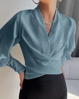 Trendy Damenbluse mit V-Ausschnitt - Elena in Blau