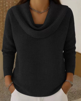 Danela – Eleganter Pullover Mit Wasserfallausschnitt in Schwarz