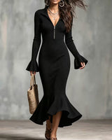 Terona – Fishtail-Kleid Mit Betonter Taille in Schwarz