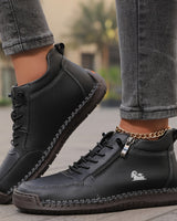 Bettina  | Damen Bequeme Schnürschuhe mit Reißverschluss in Schwarz