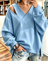 Kirstan – Schickes Oversize Sweatshirt Mit V-Ausschnitt Und Cut-out in Blau