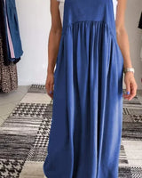 Regla - Lockeres Kleid Aus Baumwolle Und Leinen Mit Hosenträgern in Blau