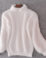 Lässiger Angora Strick Damenpullover - Livia in Weiß