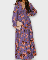 Lukrecija - Maxi Kleid Mit Blumenmuster Und V-Ausschnitt in Violett