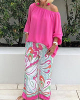 Brinette - Set aus Bluse und weiter Hose in Pink