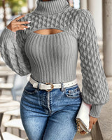 Bibiane - Locker Sitzender Strickpullover Mit Ausschnitt Und Rollkragen in Grau