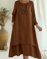 Sienna - langärmeliges Midi-Kleid mit weicher Haptik in Kaffee