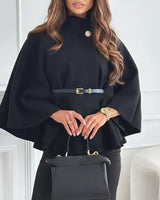 Damen Cape mit Gürtel und weitem Schnitt in Schwarz