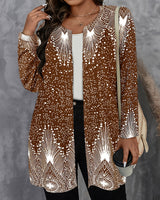 Joalyne - Lässige Strick Jacke Mit Polka Dot Und Streifenmuster in Braun