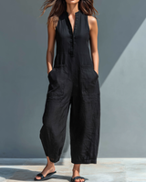 Vania - Luftiger Leinen-Jumpsuit in Schwarz