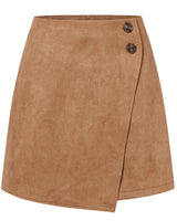 Damen asymmetrischer Rock aus Veloursleder in Camel