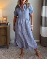 CASSIE | Elegantes gestreiftes Kleid in Blau