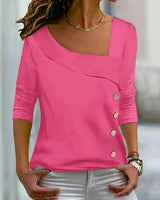 Vanesso - T-shirt Mit Asymmetrischem Kragen Und Knopfverzierung in Rosa