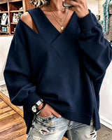 Kirstan – Schickes Oversize Sweatshirt Mit V-Ausschnitt Und Cut-out in Marineblau