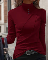 Aizhana - Elegantes Langarm Hemd Mit Hohem Kragen in Burgund