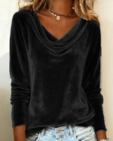 Ghania - Lässiges Langarm T-Shirt Mit V-ausschnitt in Schwarz