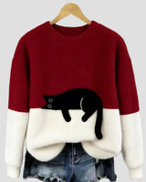 Luna | Damenpullover mit Katzenmotiv in Rot