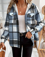 Karo | Kapuzenjacke mit Karomuster und Fleece-Futter in Blau
