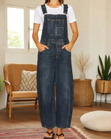 Nora | Denim Latzhose Jumpsuit mit Taschen in Dunkelblau