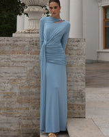 Abendkleid Lang Elegant Hochzeitsgast in Blau