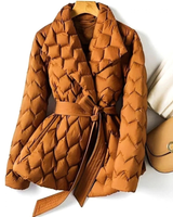 Abigail | Damen Steppjacke mit Gürtel und Rauten in Orange