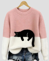 Luna | Damenpullover mit Katzenmotiv in Rosa