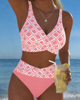 Chelvi - Eleganter Zweiteiliger Bikini mit Rautenmuster in Rosa