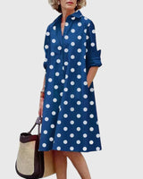 Oshadi - Elegantes Mini Kleid Mit Tasche in Blau-Weiß