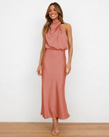 Hansel - Schickes Cocktail-Midikleid in Korallenrot