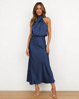 Hansel - Schickes Cocktail-Midikleid in Dunkelblau