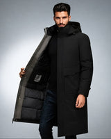 Viktor - Langer, warmer Wintermantel in Schwarz