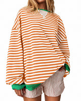 Judith - Bequemer gestreifter Damenpullover in Orange
