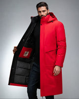 Viktor - Langer, warmer Wintermantel in Rot