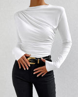 Livia - Figurbetontes Langarmshirt mit Rüschen in Weiß