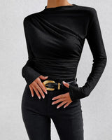 Livia - Figurbetontes Langarmshirt mit Rüschen in Schwarz
