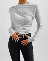 Livia - Figurbetontes Langarmshirt mit Rüschen in Hellgrau